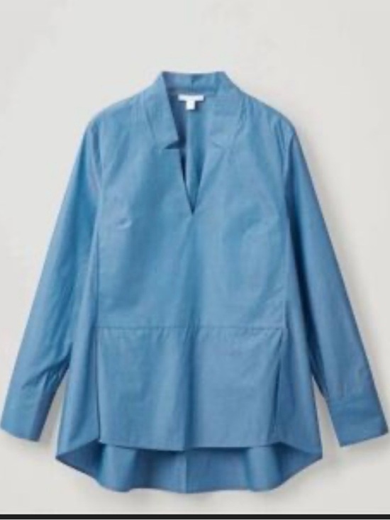 COS Tops - Cos Light Blue V-Neck Long Sleeve Tunic Top - EUR44